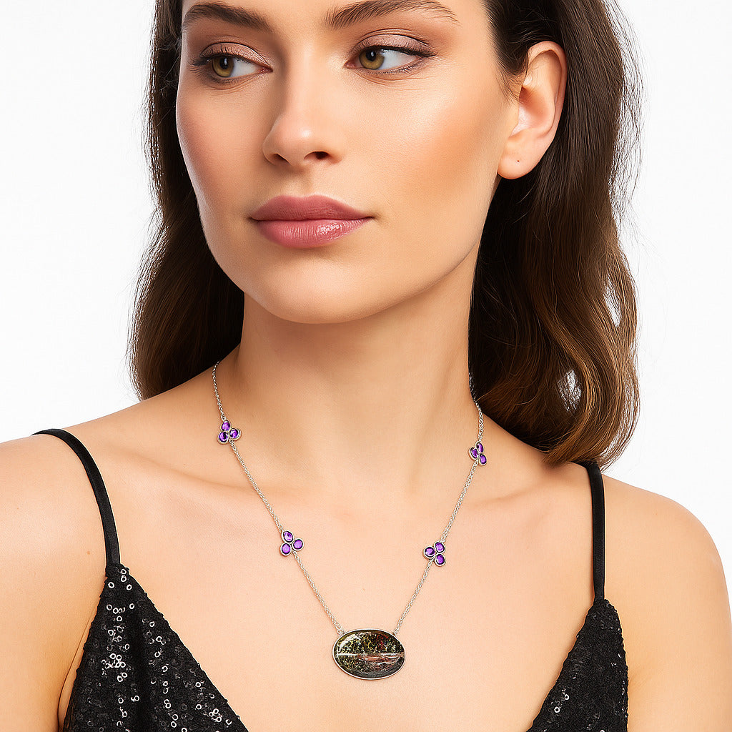 Dragon Blood Stone & Amethyst Necklace N-1004 SDN1727