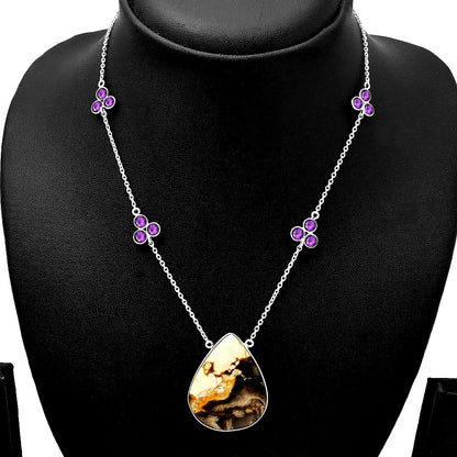 Natural Bat Cave Jasper & Amethyst Necklace N-1004 SDN1728