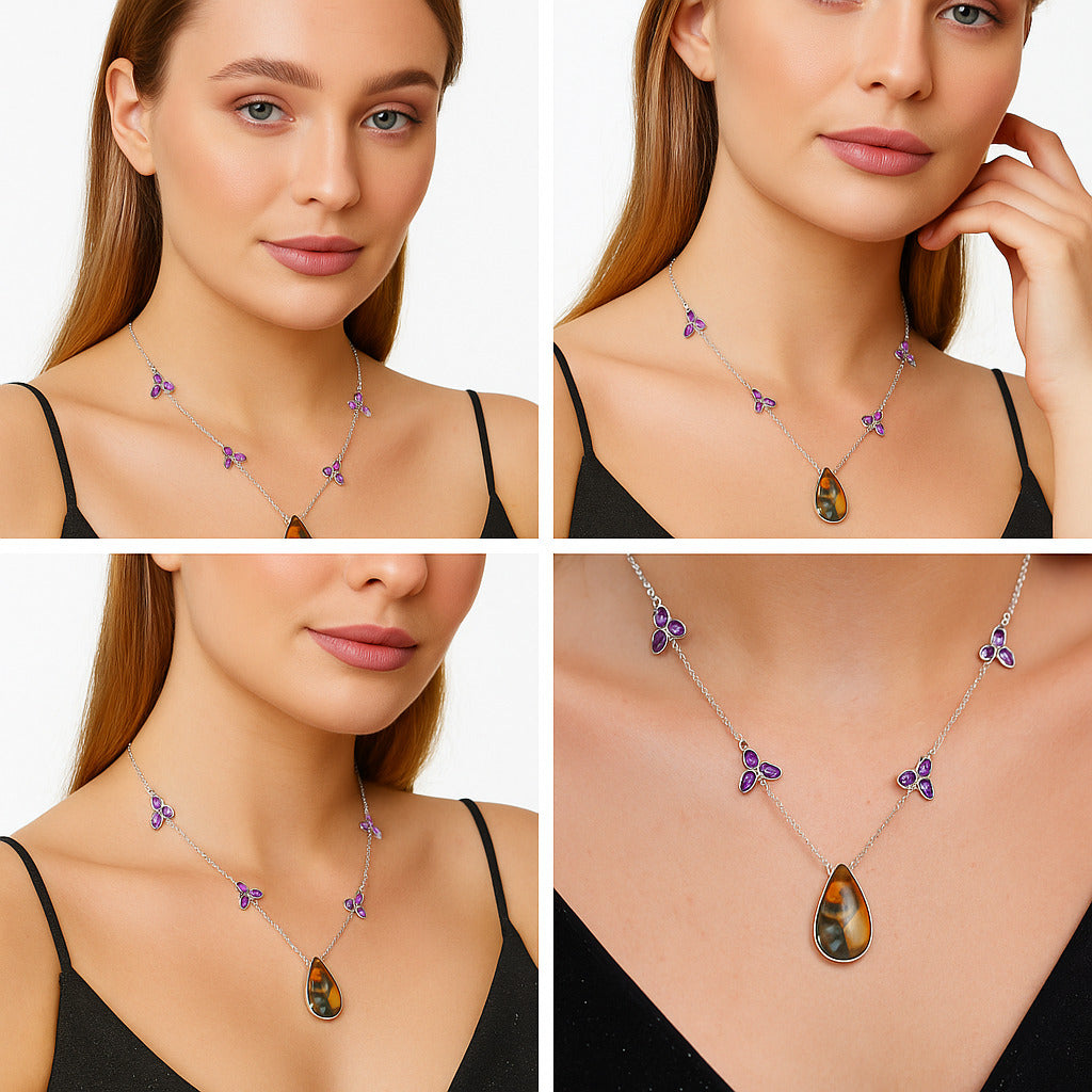 Natural Fruit Jasper & Amethyst Necklace N-1004 SDN1744
