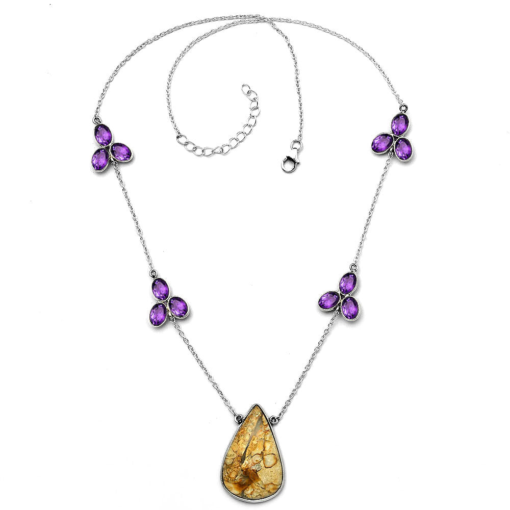 Natural Rock Calcy & Amethyst Necklace N-1004 SDN1749
