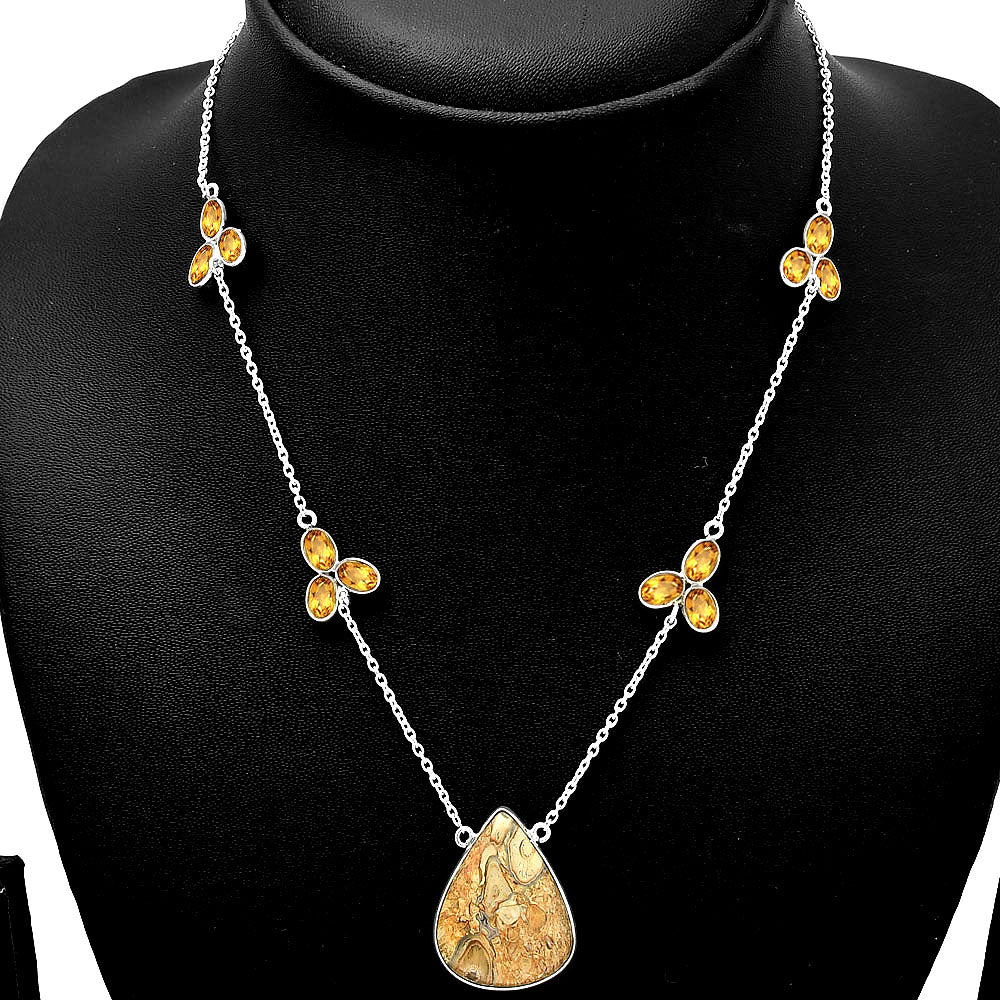 Natural Rock Calcy & Citrine Necklace N-1004 SDN1753