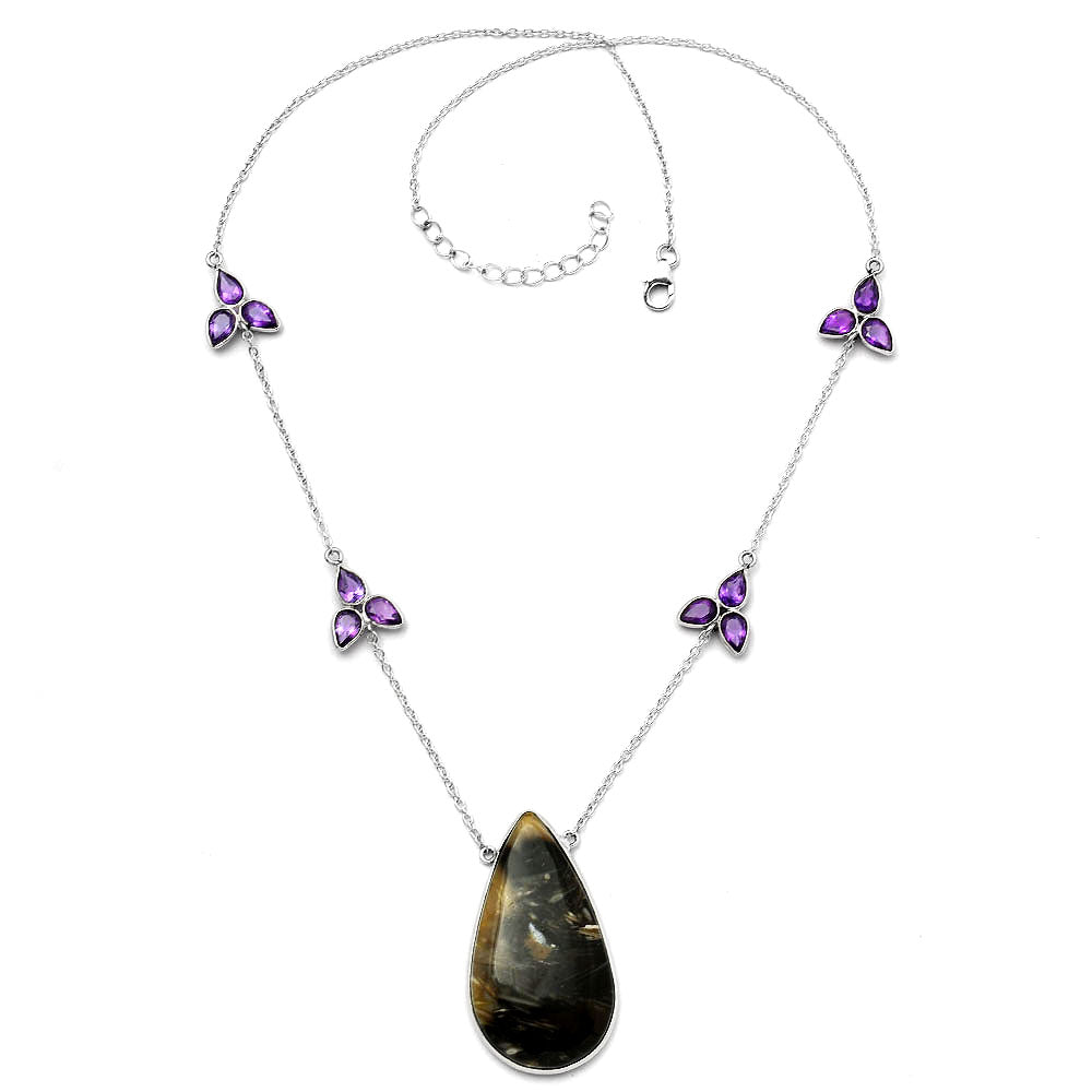 Natural Bat Cave Jasper & Amethyst Necklace N-1004 SDN1756