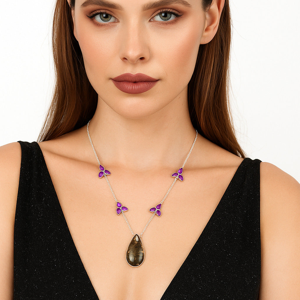 Natural Bat Cave Jasper & Amethyst Necklace N-1004 SDN1756
