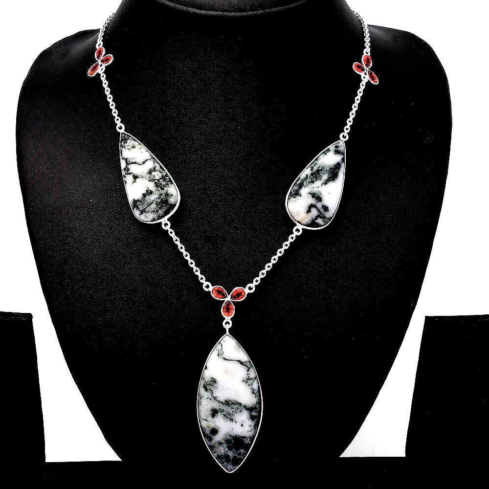 Natural Tree Weed Moss Agate & Garnet Necklace N-1021 SDN1773