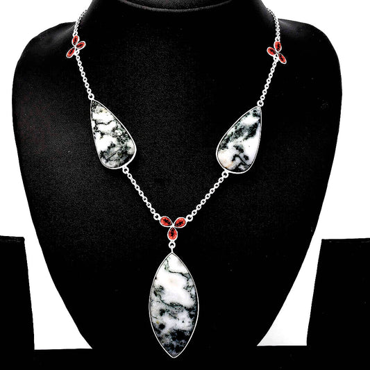 Natural Tree Weed Moss Agate & Garnet Necklace N-1021 SDN1773