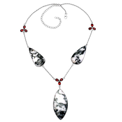 Natural Tree Weed Moss Agate & Garnet Necklace N-1021 SDN1773