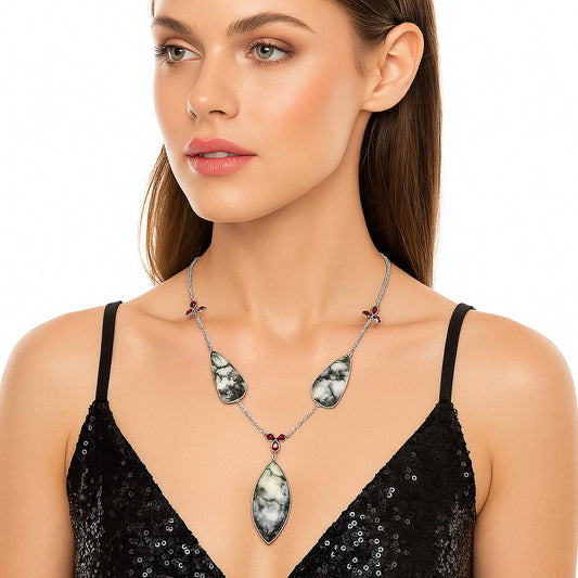 Natural Tree Weed Moss Agate & Garnet Necklace N-1021 SDN1773