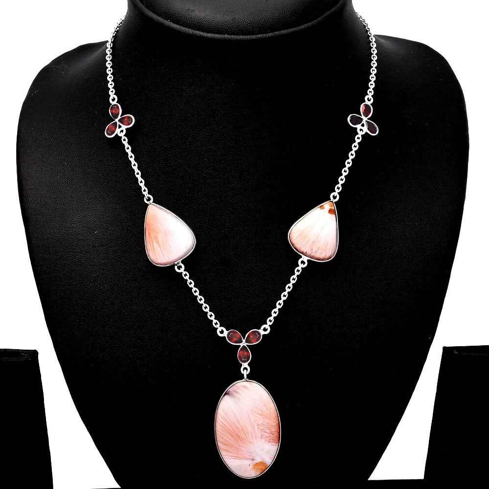 Natural Orange Scolecite & Garnet Necklace N-1021 SDN1782
