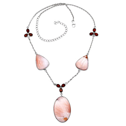 Natural Orange Scolecite & Garnet Necklace N-1021 SDN1782