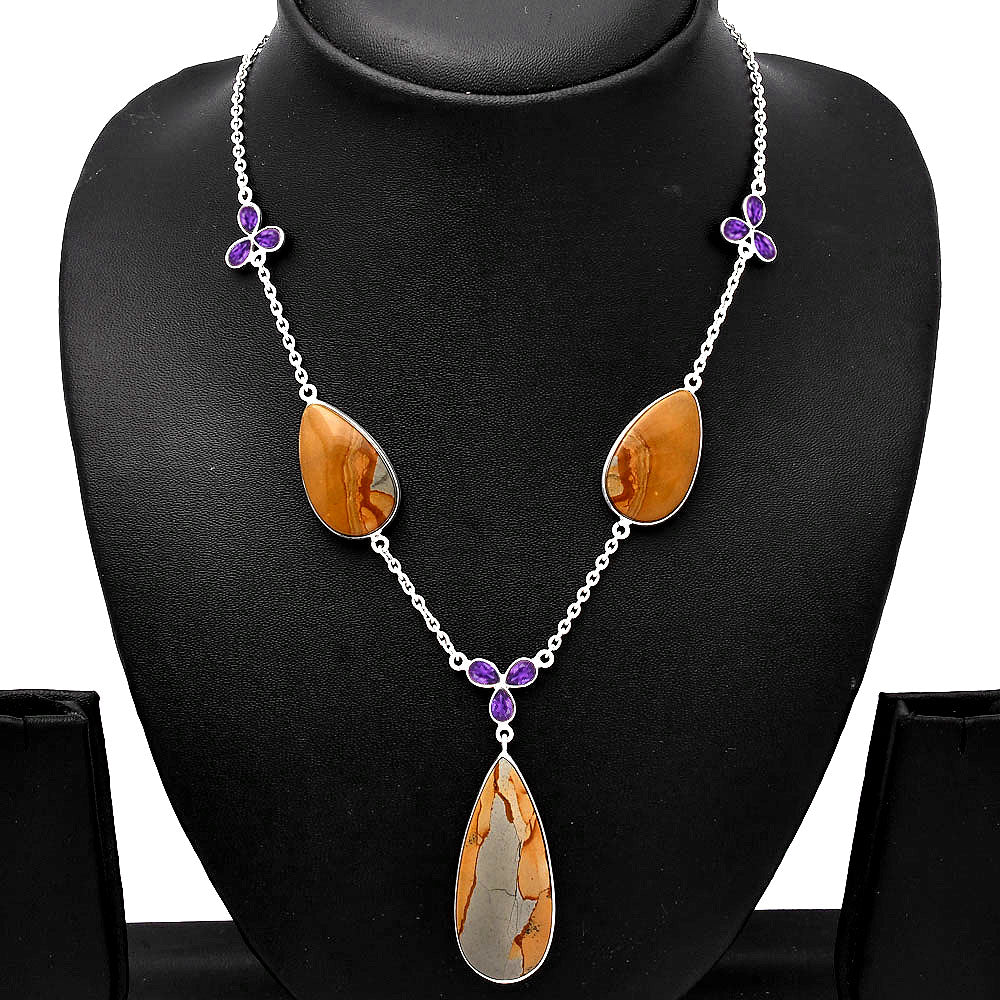 Natural Picture Jasper & Amethyst Necklace N-1021 SDN1785