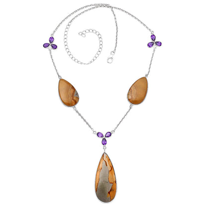 Natural Picture Jasper & Amethyst Necklace N-1021 SDN1785
