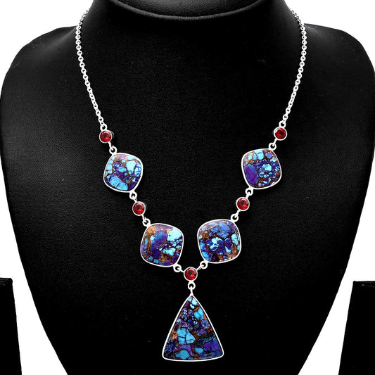 Kingman Purple Dahlia Turquoise & Garnet Necklace N-1022 SDN1789
