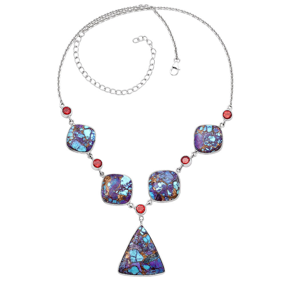 Kingman Purple Dahlia Turquoise & Garnet Necklace N-1022 SDN1789