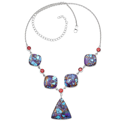 Kingman Purple Dahlia Turquoise & Garnet Necklace N-1022 SDN1789