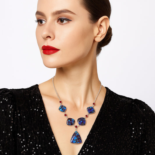 Kingman Purple Dahlia Turquoise & Garnet Necklace N-1022 SDN1789