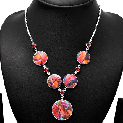 Kingman Orange Dahlia Turquoise & Garnet Necklace N-1022 SDN1797