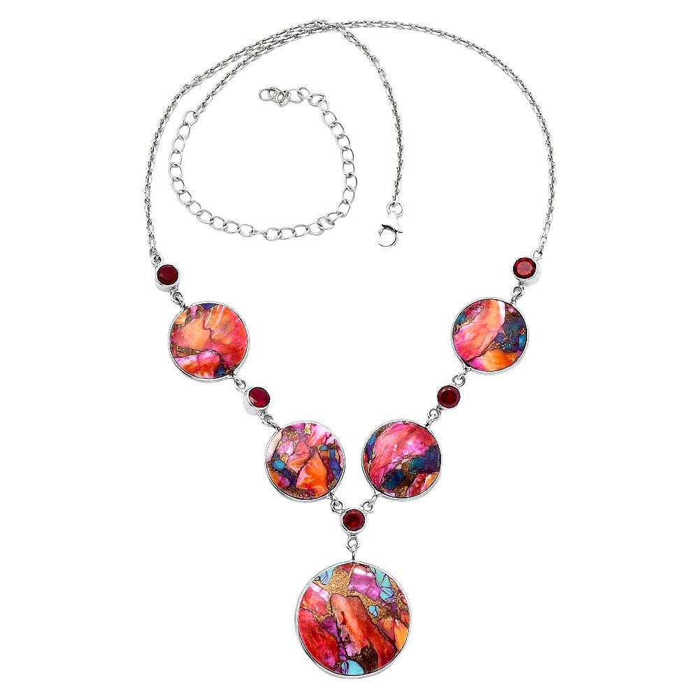 Kingman Orange Dahlia Turquoise & Garnet Necklace N-1022 SDN1797