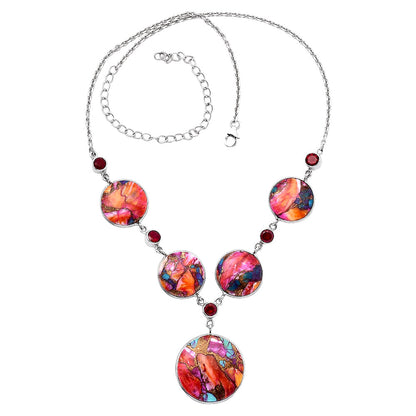 Kingman Orange Dahlia Turquoise & Garnet Necklace N-1022 SDN1797