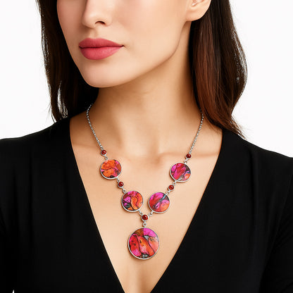 Kingman Orange Dahlia Turquoise & Garnet Necklace N-1022 SDN1797