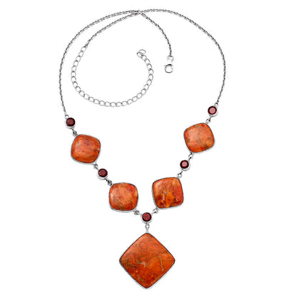 Natural Red Sponge Coral & Garnet Necklace N-1022 SDN1798