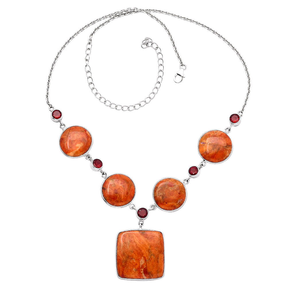 Natural Red Sponge Coral & Garnet Necklace N-1022 SDN1799