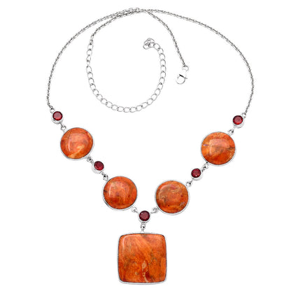 Natural Red Sponge Coral & Garnet Necklace N-1022 SDN1799