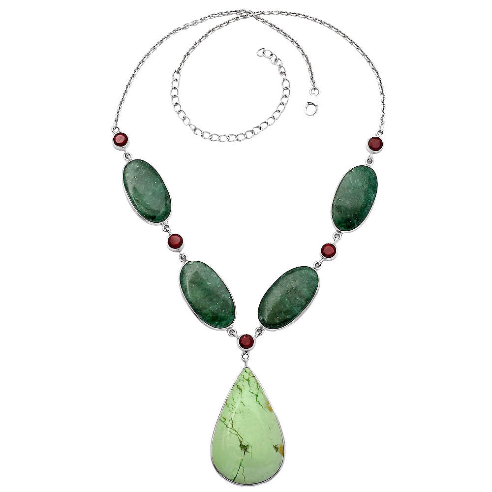 Lemon Chrysoprase, Green Aventurine & Garnet Necklace N-1022 SDN1804