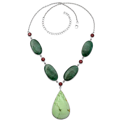 Lemon Chrysoprase, Green Aventurine & Garnet Necklace N-1022 SDN1804