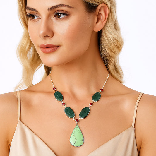 Lemon Chrysoprase, Green Aventurine & Garnet Necklace N-1022 SDN1804