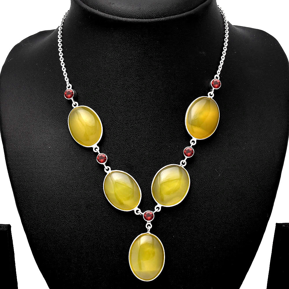 Natural Yellow Onyx & Garnet Necklace N-1022 SDN1812