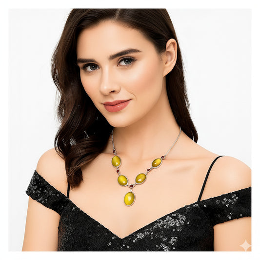 Natural Yellow Onyx & Garnet Necklace N-1022 SDN1812
