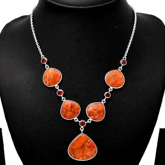 Natural Red Sponge Coral & Garnet Necklace N-1022 SDN1819