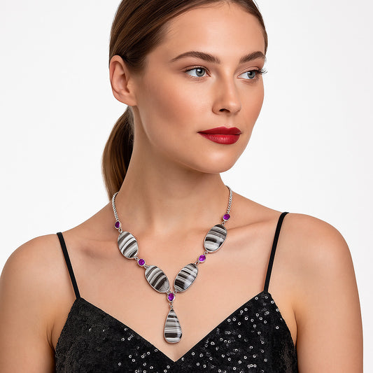 Natural Prairie Agate & Amethyst Necklace N-1022 SDN1823