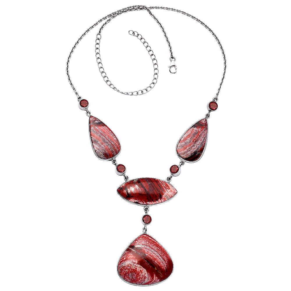 Natural Snake Skin Jasper & Garnet Necklace N-1023 SDN1824