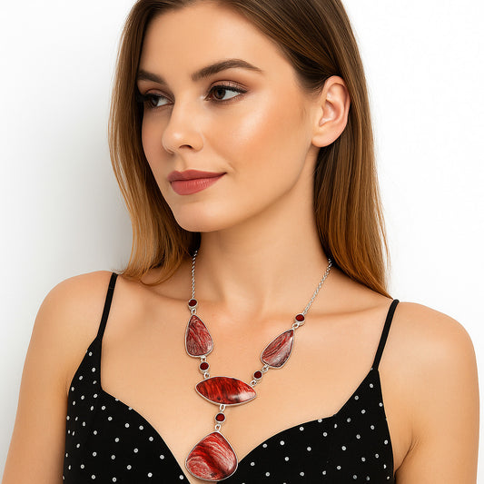 Natural Snake Skin Jasper & Garnet Necklace N-1023 SDN1824