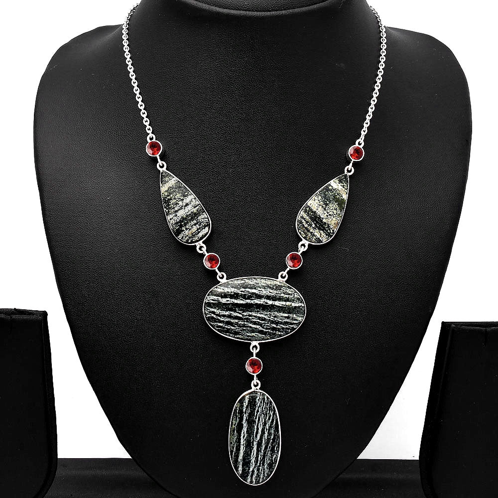 Natural Chrysotile & Garnet Necklace N-1023 SDN1829