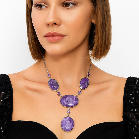 Purple Lepidolite & Amethyst Necklace N-1023 SDN1840
