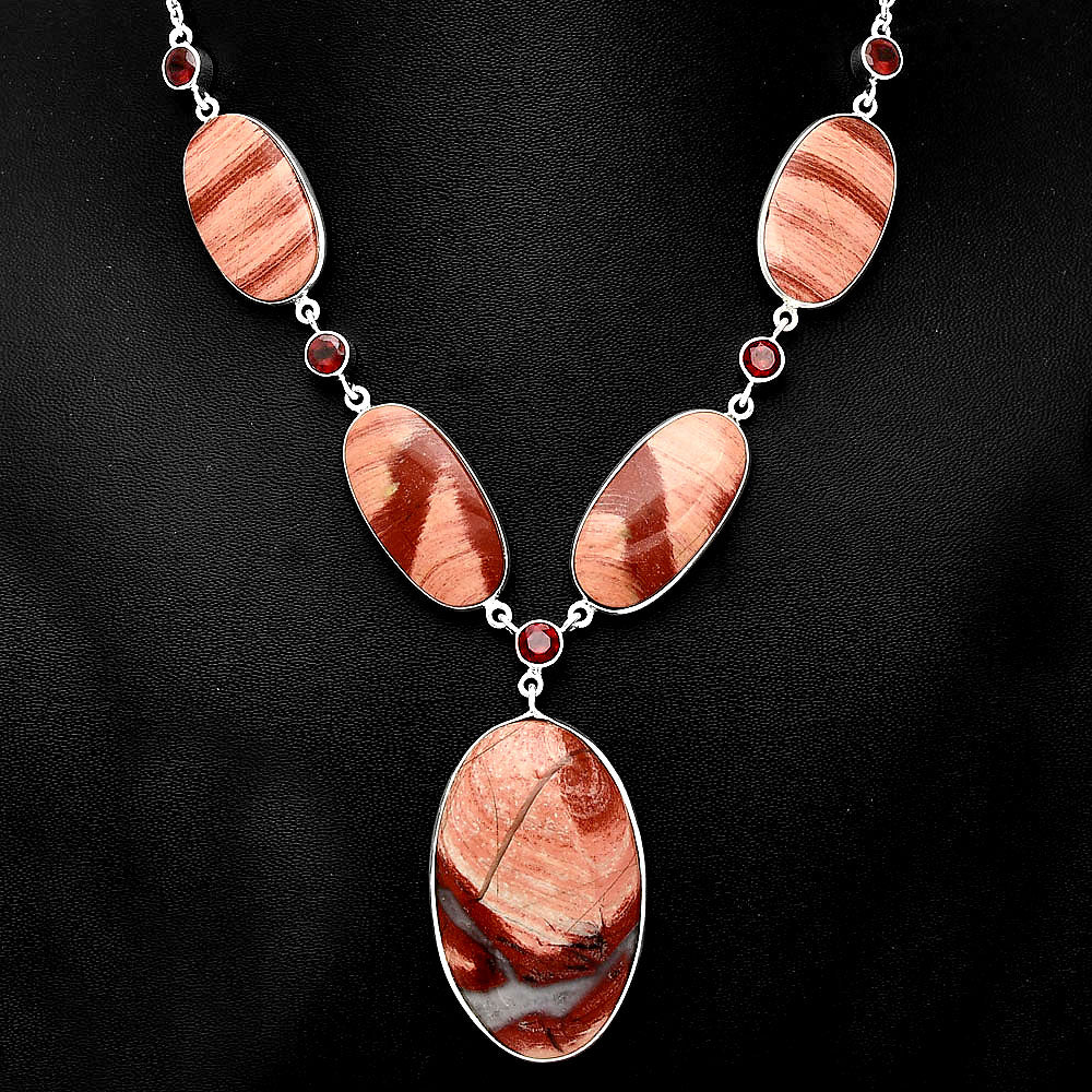 Natural Snake Skin Jasper & Garnet Necklace N-1022 SDN1845