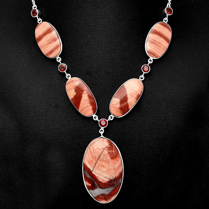 Natural Snake Skin Jasper & Garnet Necklace N-1022 SDN1845