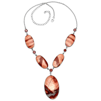 Natural Snake Skin Jasper & Garnet Necklace N-1022 SDN1845