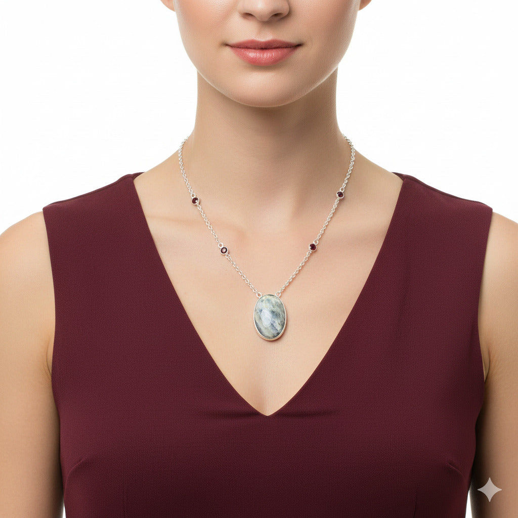 Blue Scheelite - Turkey & Garnet Necklace N-1012 SDN1891