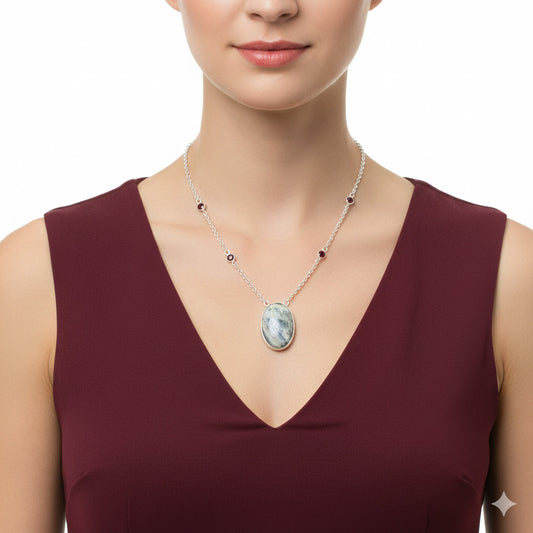 Blue Scheelite - Turkey & Garnet Necklace N-1012 SDN1891