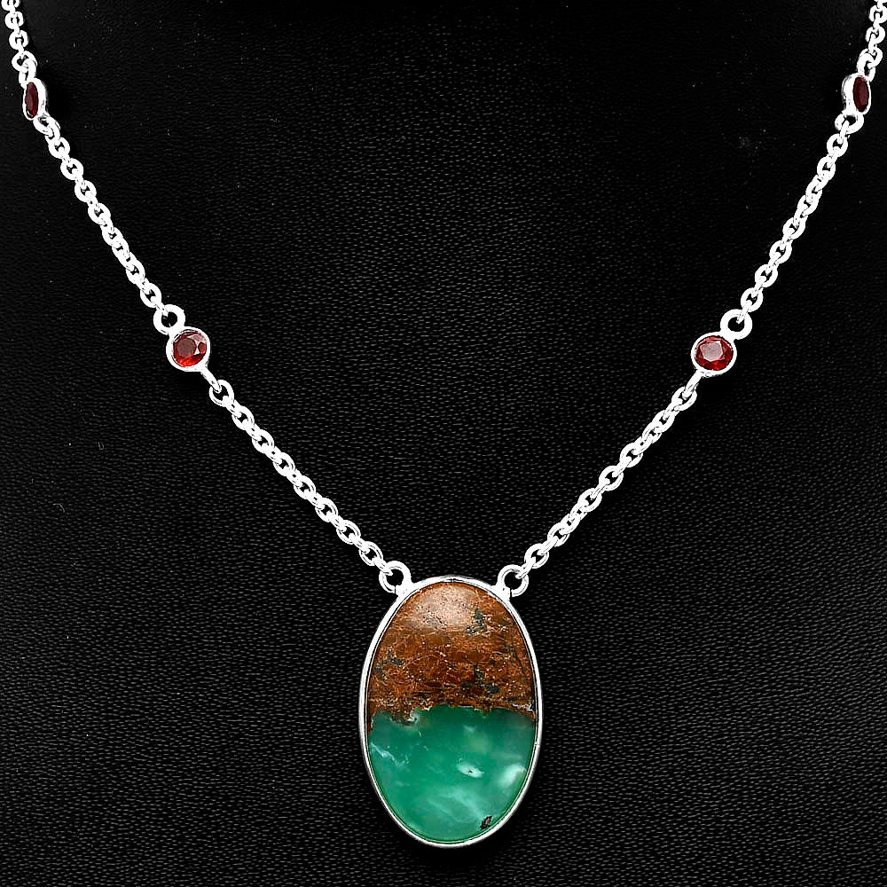 Natural Boulder Chrysoprase & Garnet Necklace N-1012 SDN1903