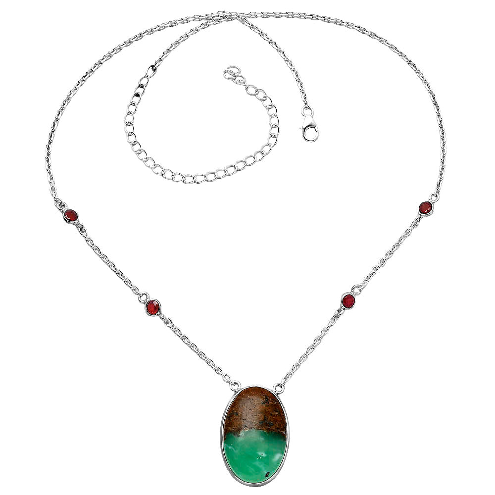Natural Boulder Chrysoprase & Garnet Necklace N-1012 SDN1903