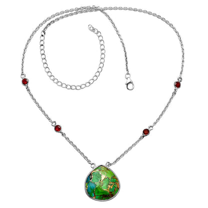 Blue Turquoise In Green Mohave - USA & Garnet Necklace N-1012 SDN1914