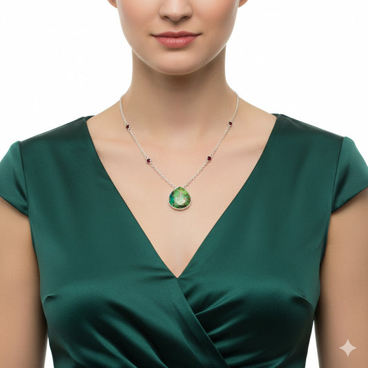 Blue Turquoise In Green Mohave - USA & Garnet Necklace N-1012 SDN1914