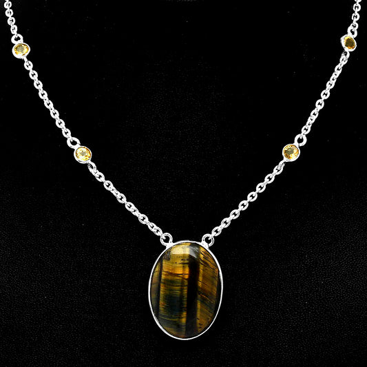 Natural Blue Tiger Eye & Citrine Necklace N-1012 SDN1916
