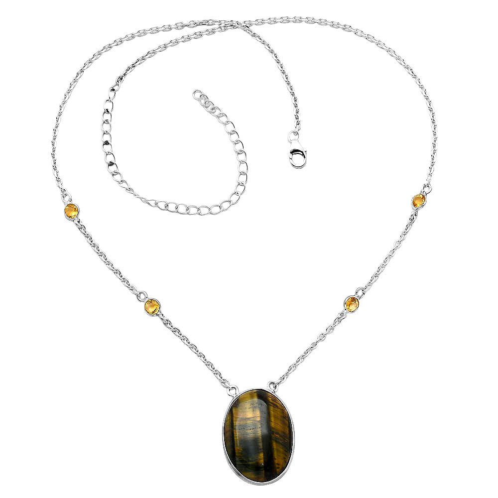 Natural Blue Tiger Eye & Citrine Necklace N-1012 SDN1916