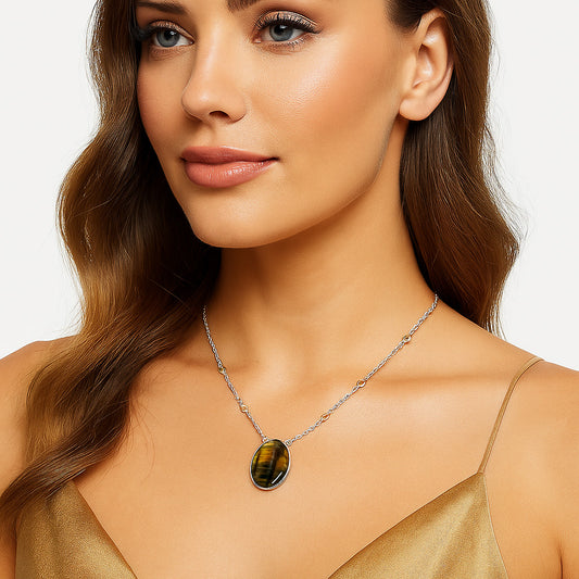 Natural Blue Tiger Eye & Citrine Necklace N-1012 SDN1916