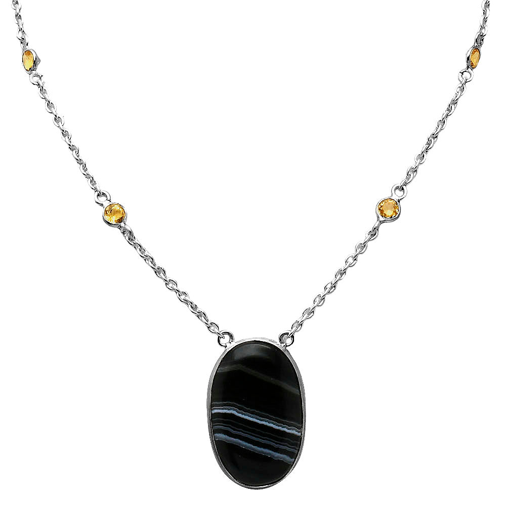 Black Botswana Agate & Citrine Necklace N-1012 SDN1926